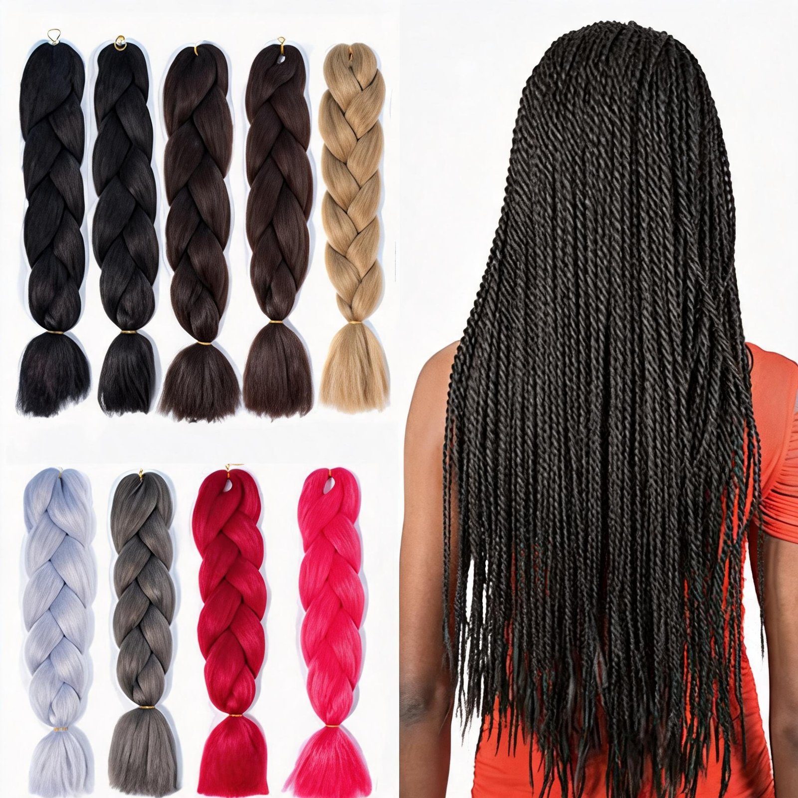 Jumbo Braid Synthetic Hair Extensions | High Temp Fiber African Dreadlock Crochet Braids, Multiple Solid Colors