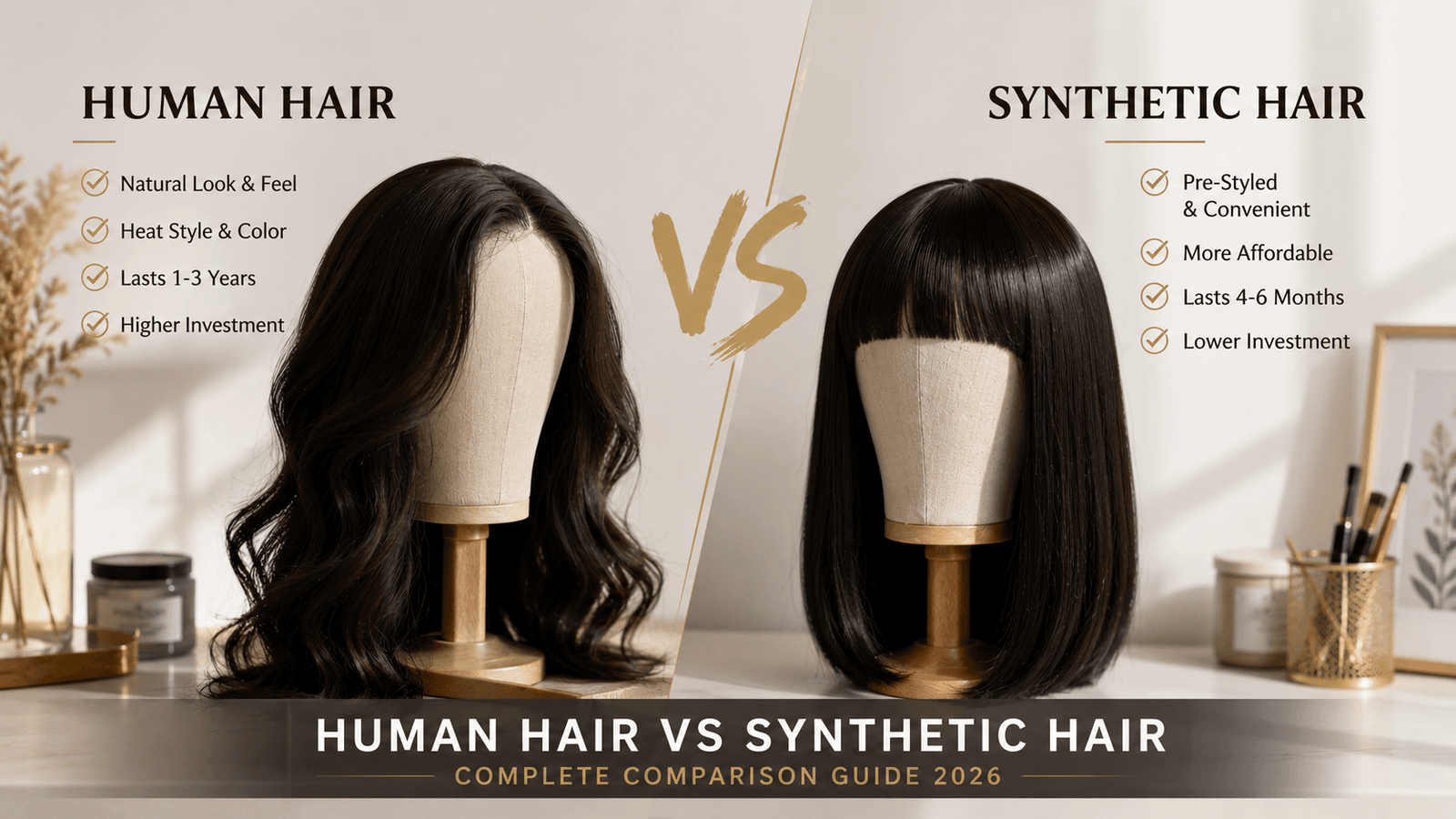 Human Hair vs Synthetic Hair: Complete Wig Comparison 2026