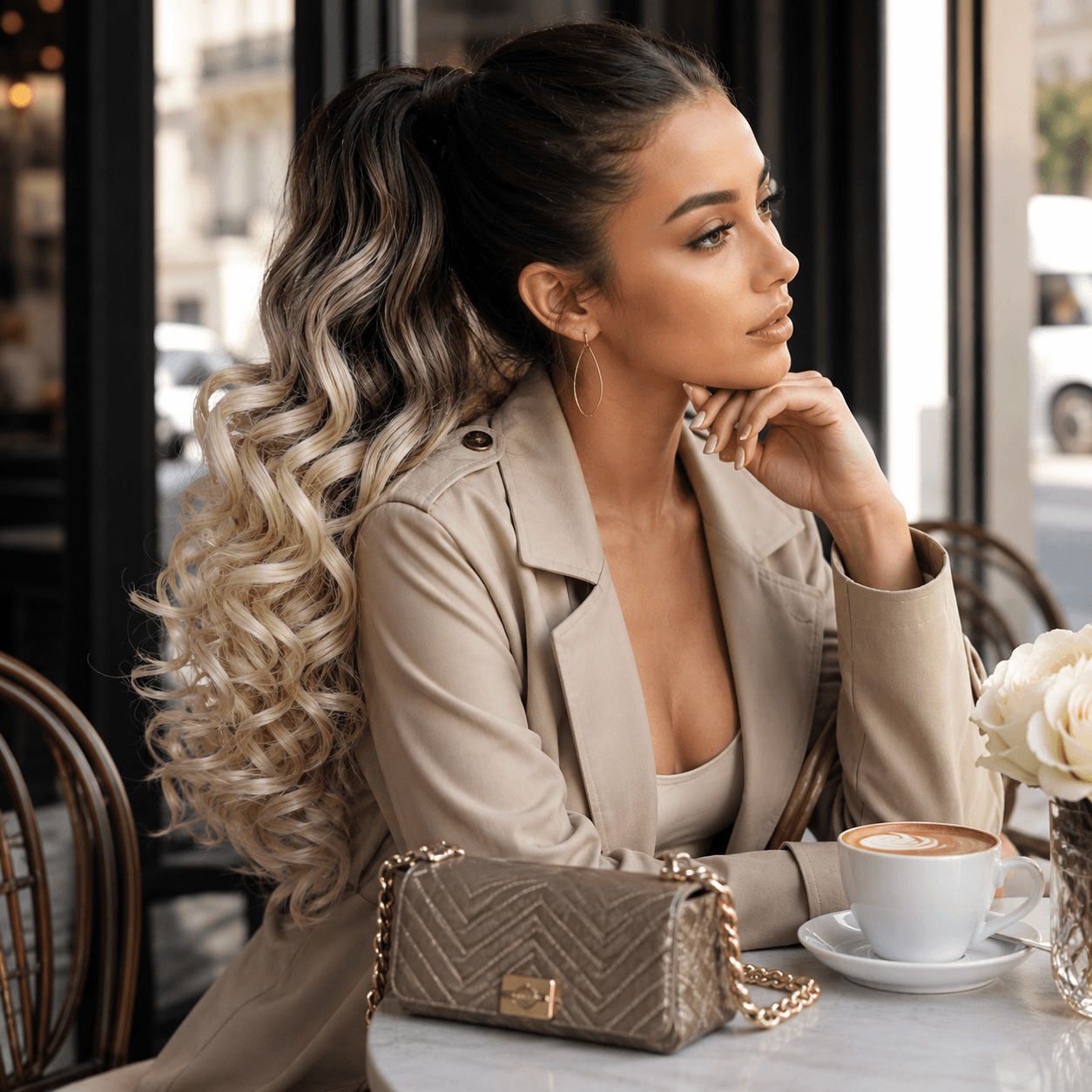 20 Inch Ombre Wavy Ponytail Hair Extension for Women – Heat Resistant Synthetic Hair, Big Wave Curly Clip-In, Dye & Style Friendly