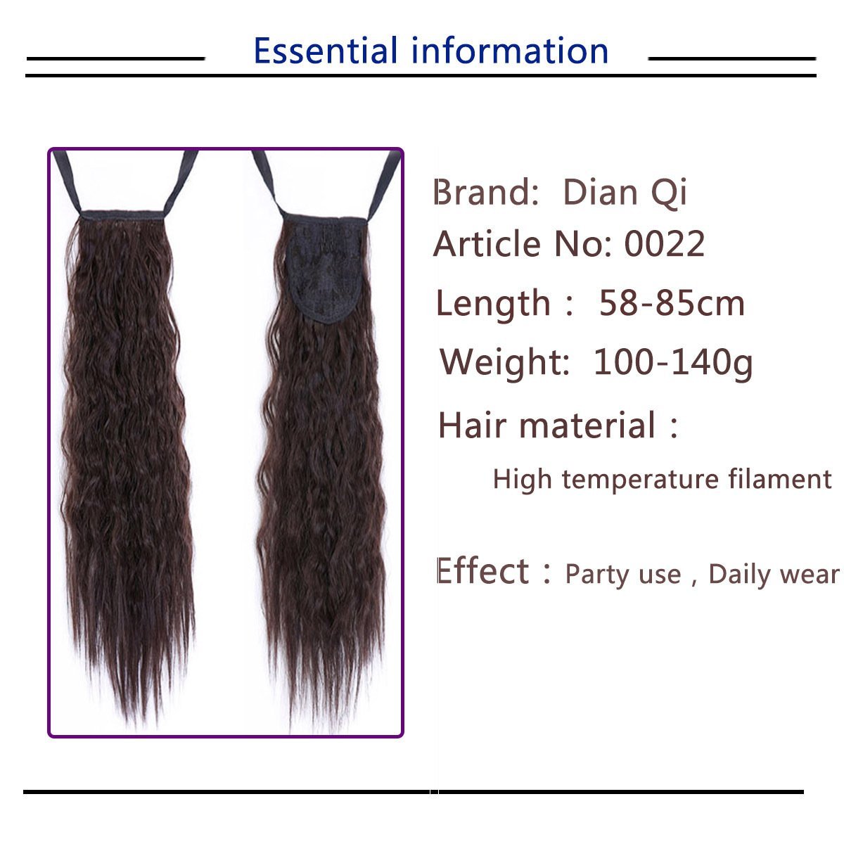 Corn Wave Wrap Around Synthetic Ponytail Extension Heat Resistant Hairpiece Model 0022B