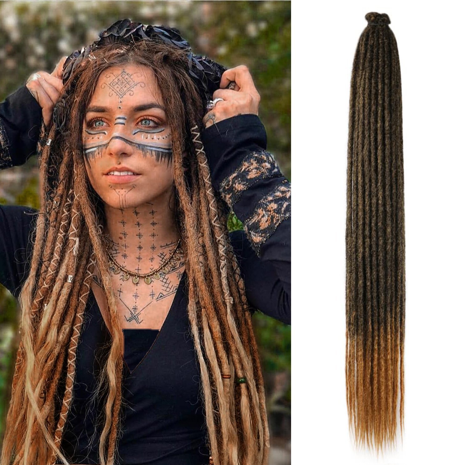24 Inch Handmade Single Strand Reggae Dreadlock Extensions PVC Synthetic Locs Model AI001001
