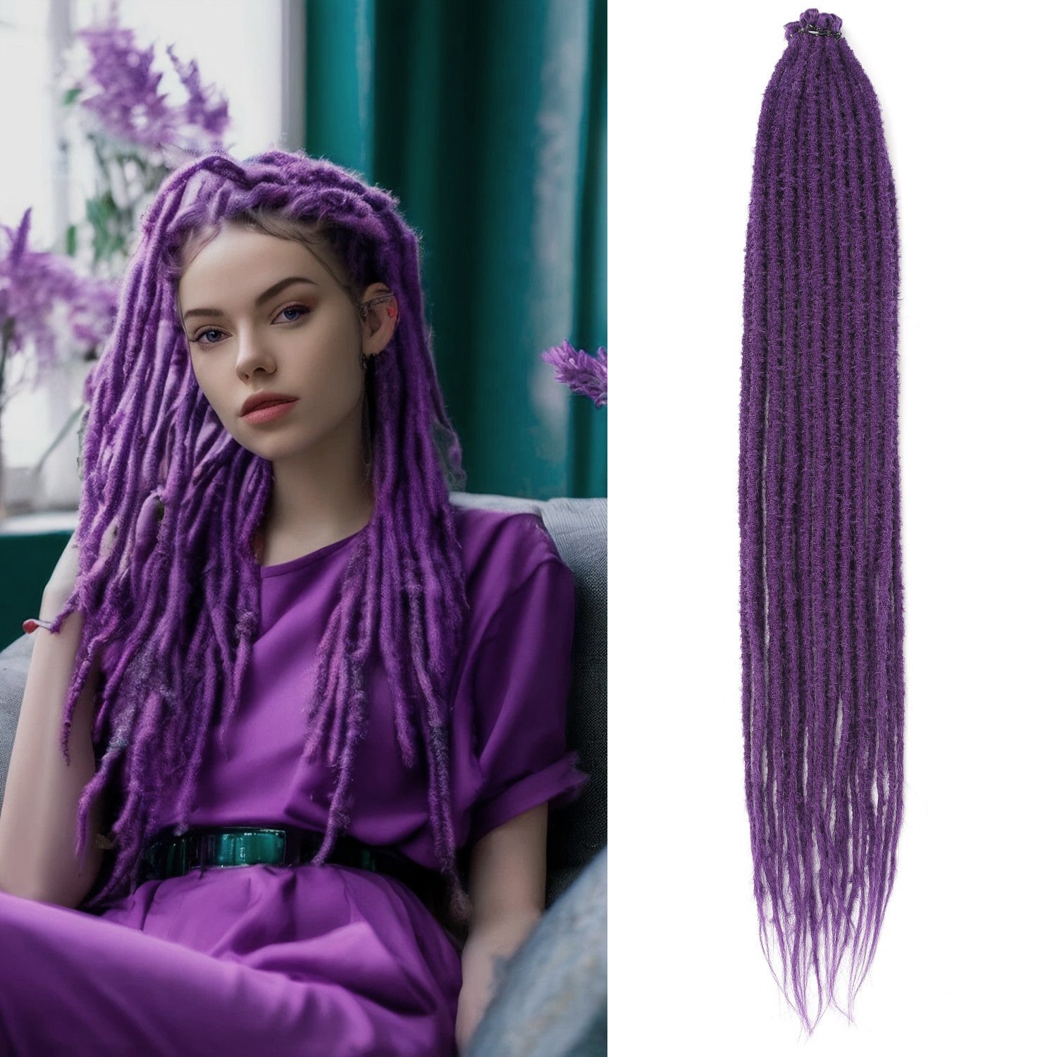 24 Inch Handmade Single Strand Reggae Dreadlock Extensions PVC Synthetic Locs Model AI001001