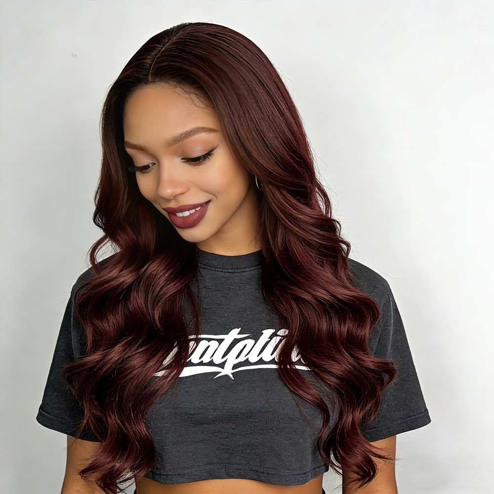 Korean Style Middle Part Long Body Wave Synthetic Wig Heat Resistant Model 103F