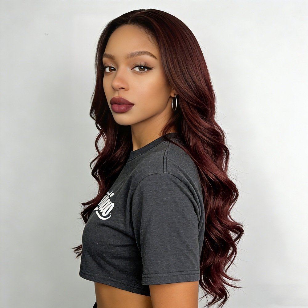 Korean Style Middle Part Long Body Wave Synthetic Wig Heat Resistant Model 103F