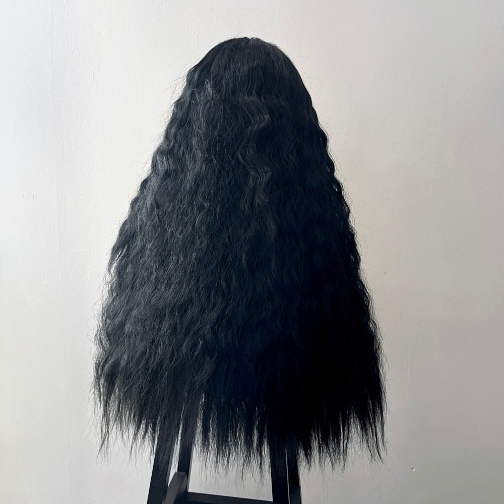 Side Swept Bangs Long Afro Small Curl Synthetic Wig Heat Resistant Model 184