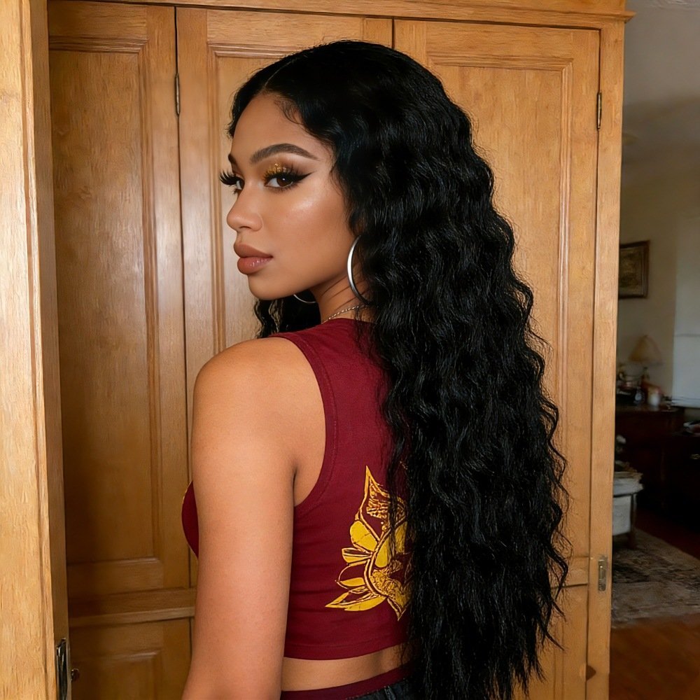 Side Swept Bangs Long Afro Small Curl Synthetic Wig Heat Resistant Model 184