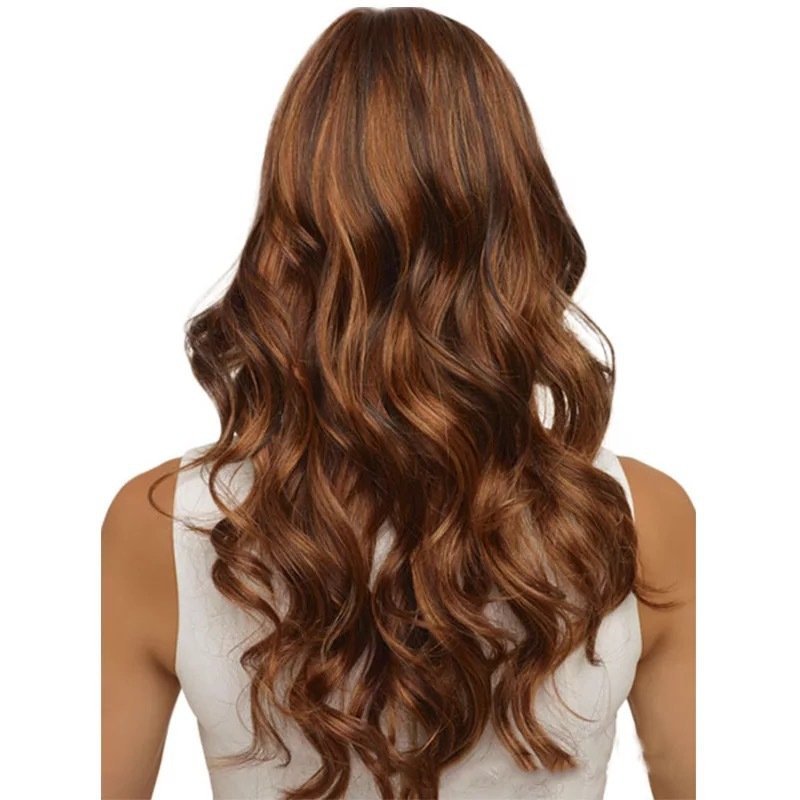 Middle Part Long Curly Synthetic Wig with Long Bangs Heat Resistant Model 103F