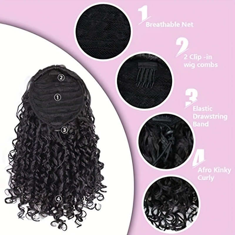 Afro Kinky Curly Drawstring Synthetic Ponytail Extension Hairpiece Model CJ580