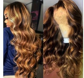 Front Lace Long Body Wave Piano Color Synthetic Wig Heat Resistant Model LY085