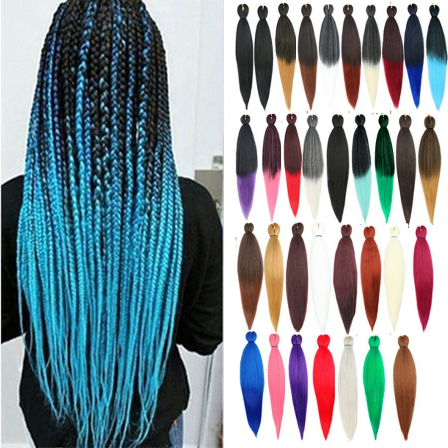 Colorful Gradient EZ Braid Synthetic Hair Extensions Pre Stretched 26 Inch 90g