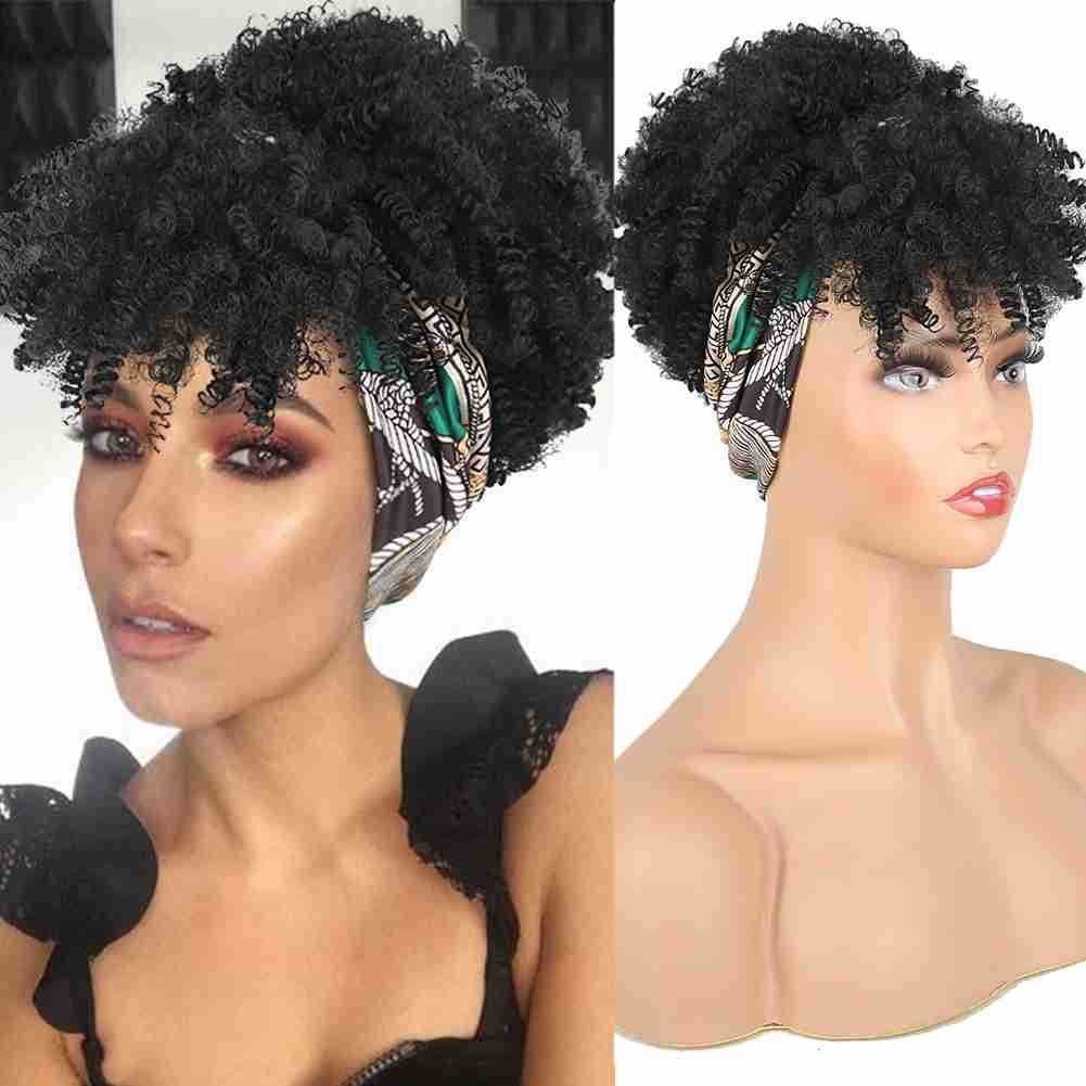 Integrated Ice Silk Headband Afro Small Curl Synthetic Wig Model J261