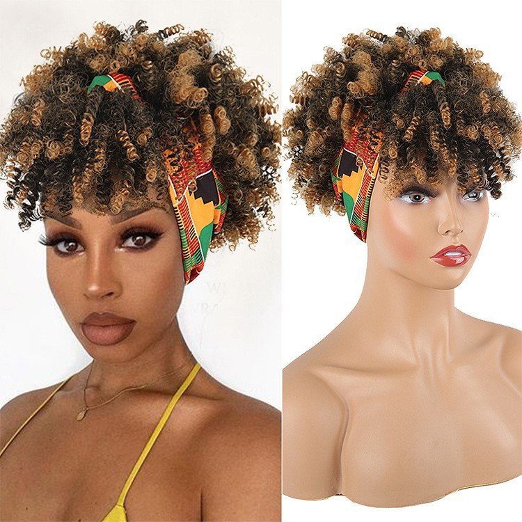 Integrated Ice Silk Headband Afro Small Curl Synthetic Wig Model J261