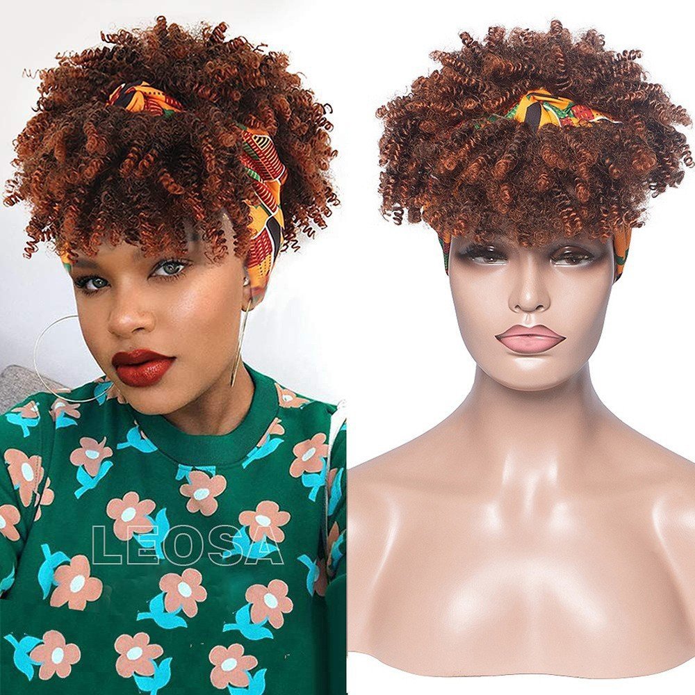 Integrated Ice Silk Headband Afro Small Curl Synthetic Wig Model J261