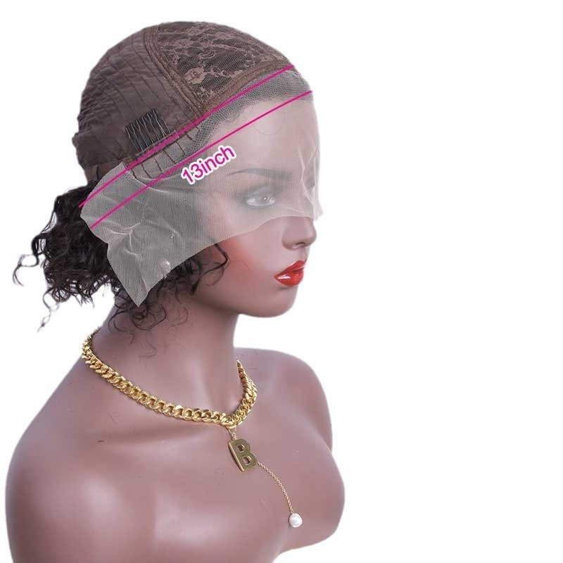 100 Percent Human Hair Pixie Cut Short Curly Wig Transparent Lace Model