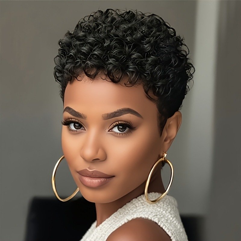 Womens Short Pixie Curly Synthetic Wig Heat Stylable Model TL 0018