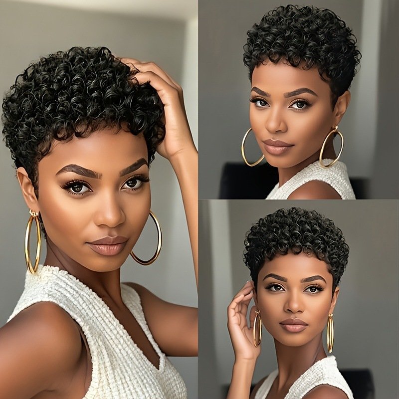 Womens Short Pixie Curly Synthetic Wig Heat Stylable Model TL 0018