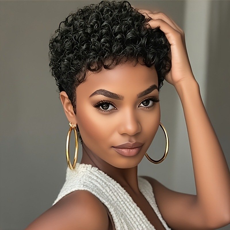 Womens Short Pixie Curly Synthetic Wig Heat Stylable Model TL 0018