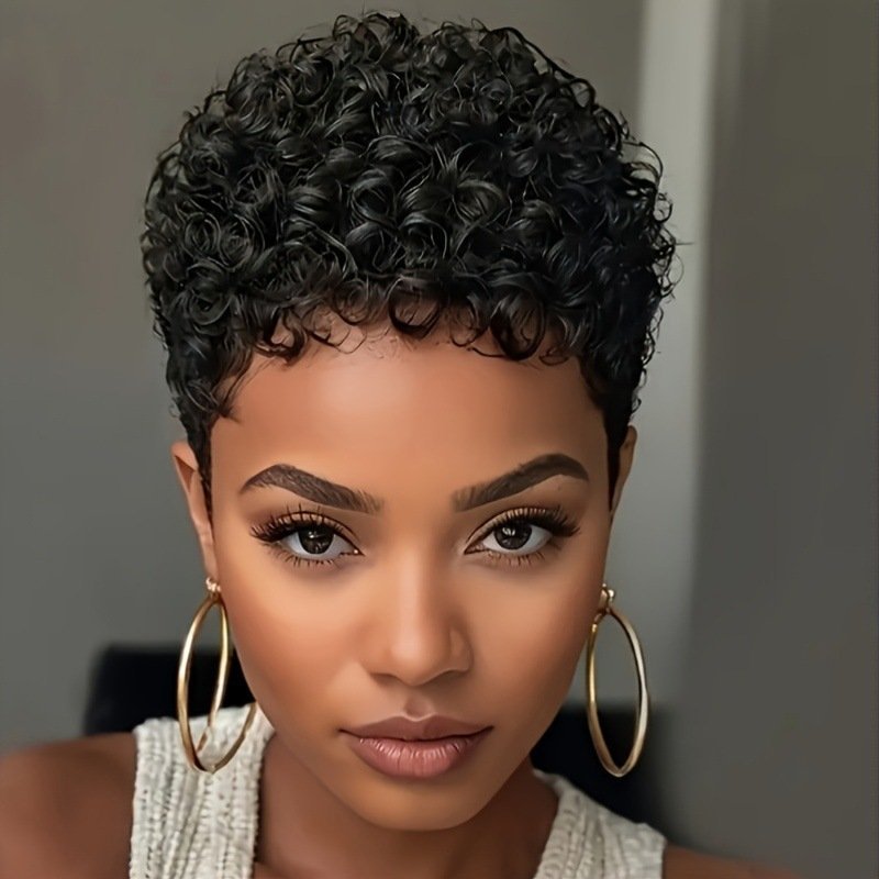 Womens Short Pixie Curly Synthetic Wig Heat Stylable Model TL 0018