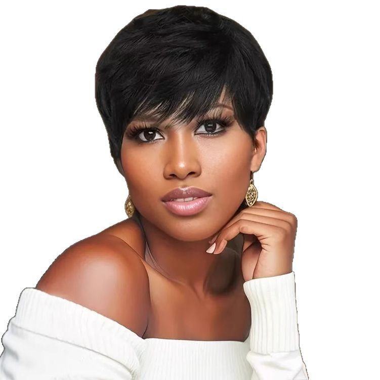 Short Pixie Cut Synthetic Wavy Wig with Side Swept Bangs Model A1282