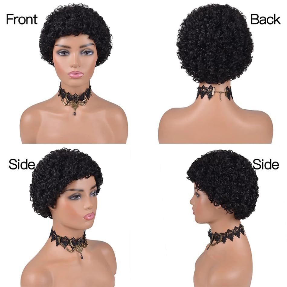 Short Afro Pixie Curly Synthetic Wig 13x4cm Scalp Lace Model H1056