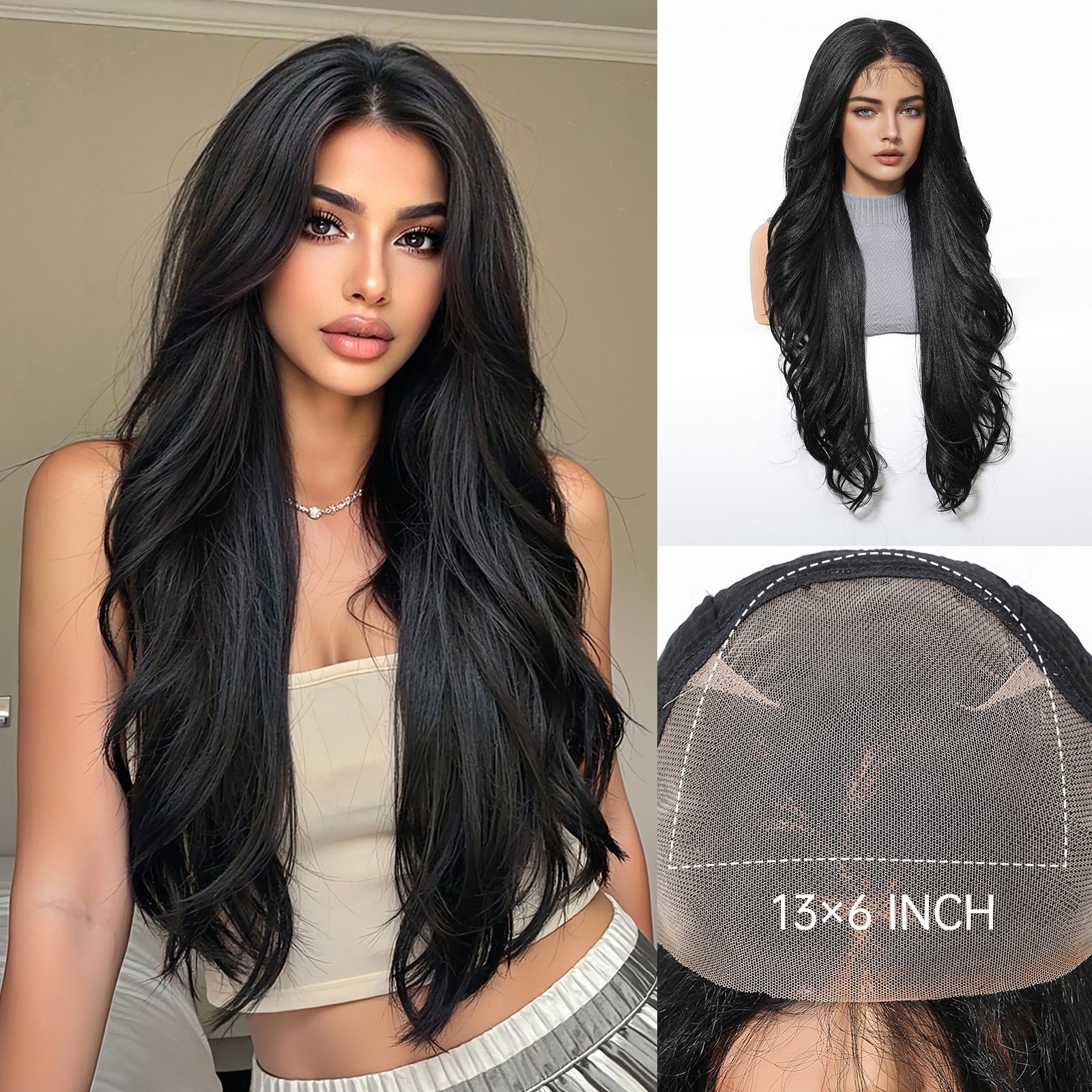 13x6 Large Area Futura Front Lace Long Body Wave Synthetic Wig SWLF1005