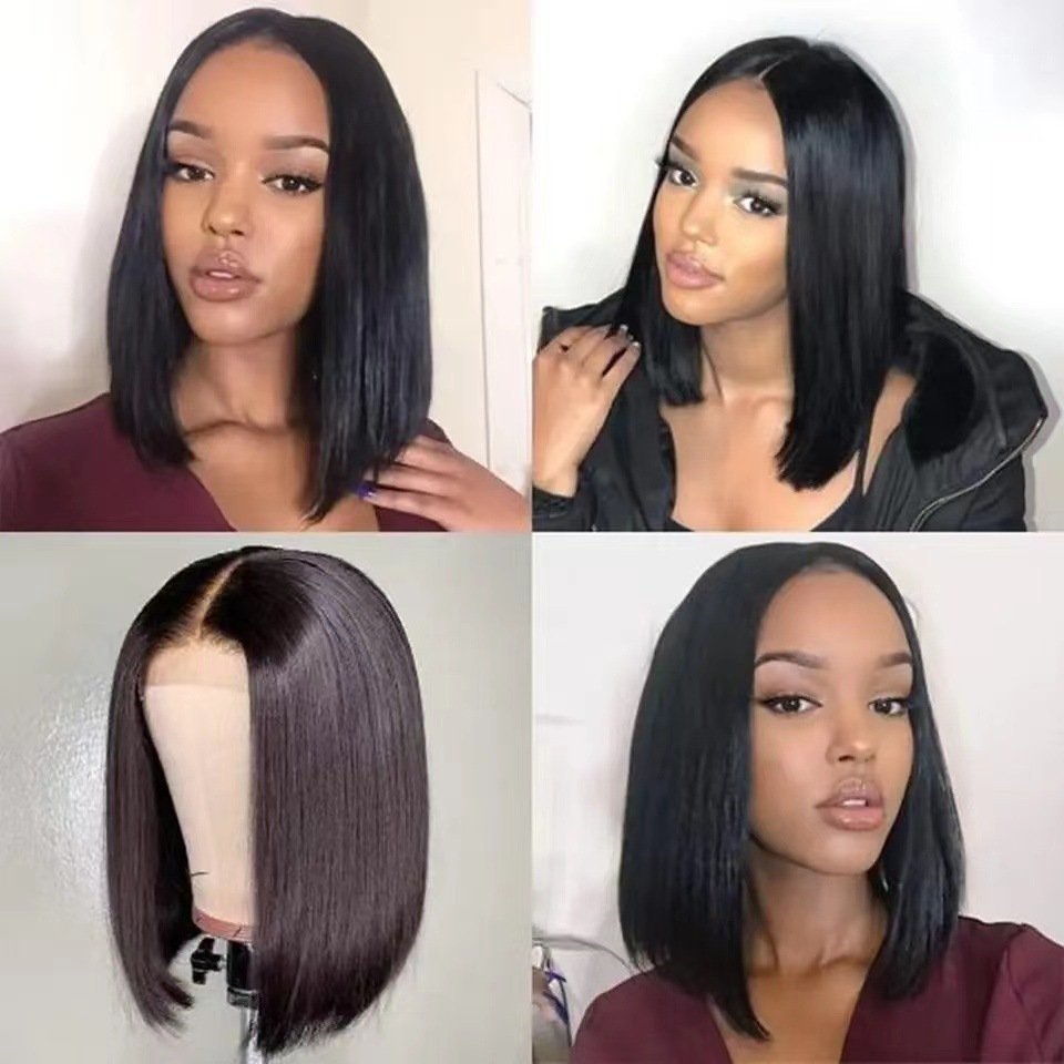 Razor Cut Bone Straight Bob 13x4 Frontal Lace Synthetic Wig Model B049