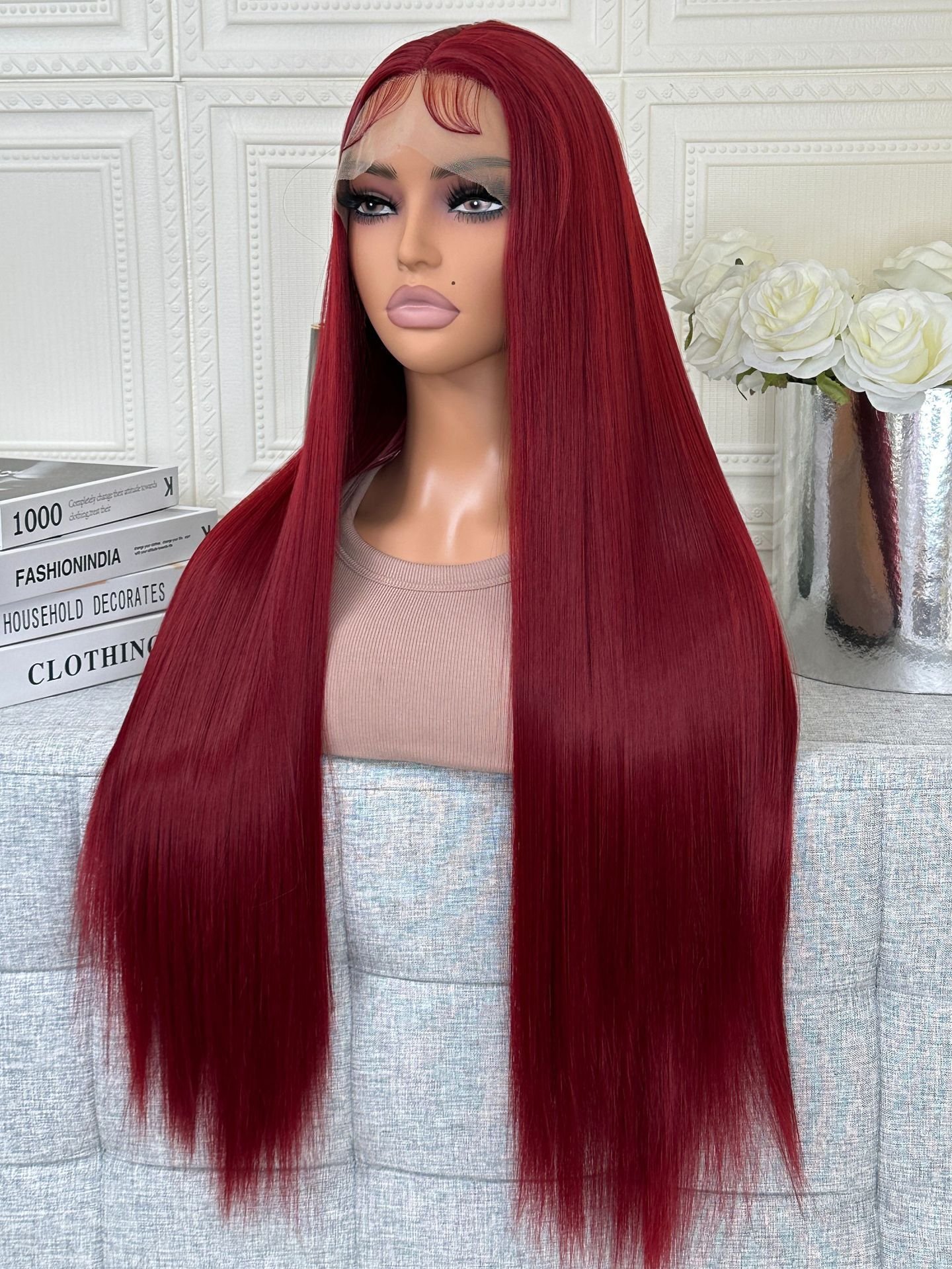 Double Drawn Bone Straight Bob 13x4cm Scalp Lace Synthetic Wig Model 081