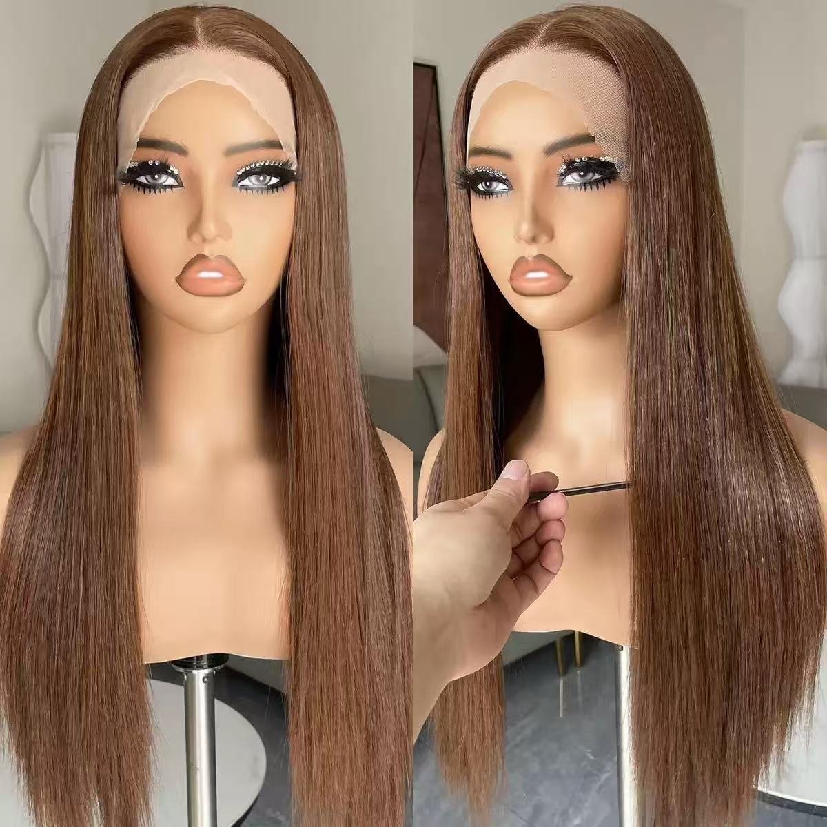 Double Drawn Bone Straight Bob 13x4cm Scalp Lace Synthetic Wig Model 081