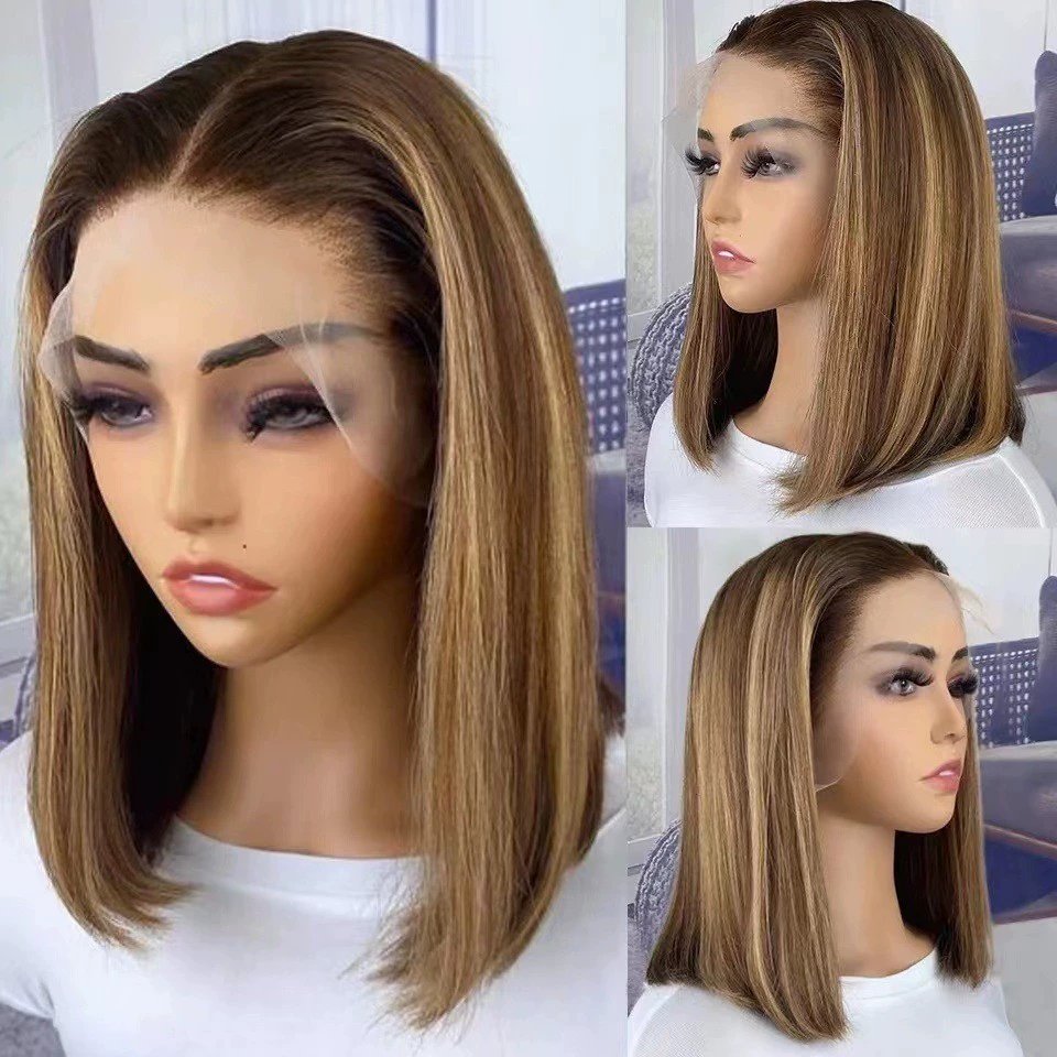 12A Vietnam Bone Straight Middle Part Bob Front Lace Synthetic Wig Model F0617