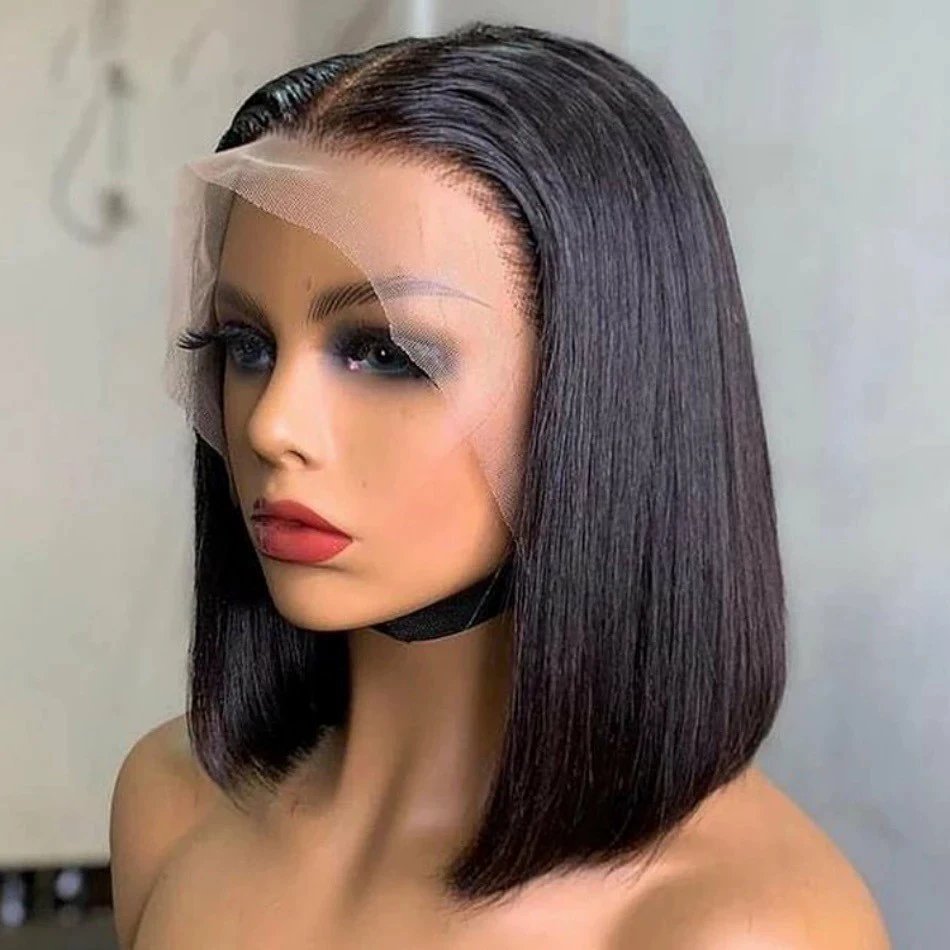 12A Vietnam Bone Straight Middle Part Bob Front Lace Synthetic Wig Model F0617