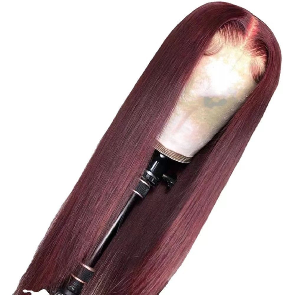 Pre Plucked Silky Straight 99J Burgundy Front Lace Synthetic Wig Model B068