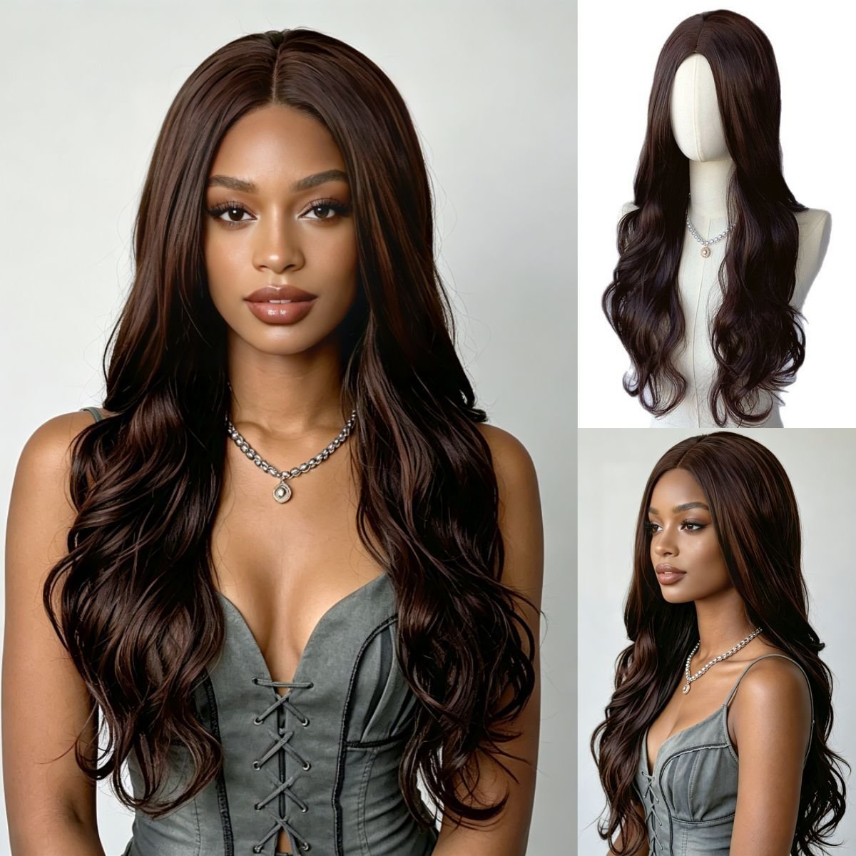 Middle Part Long Body Wave Synthetic Wig 68cm 240g Model 103F