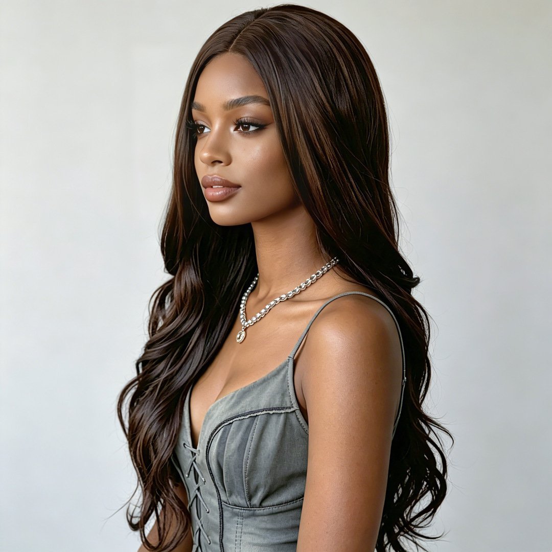 Middle Part Long Body Wave Synthetic Wig 68cm 240g Model 103F