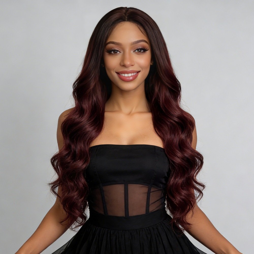Middle Part Ombre Long Body Wave Synthetic Wig 65cm 240g Model K09